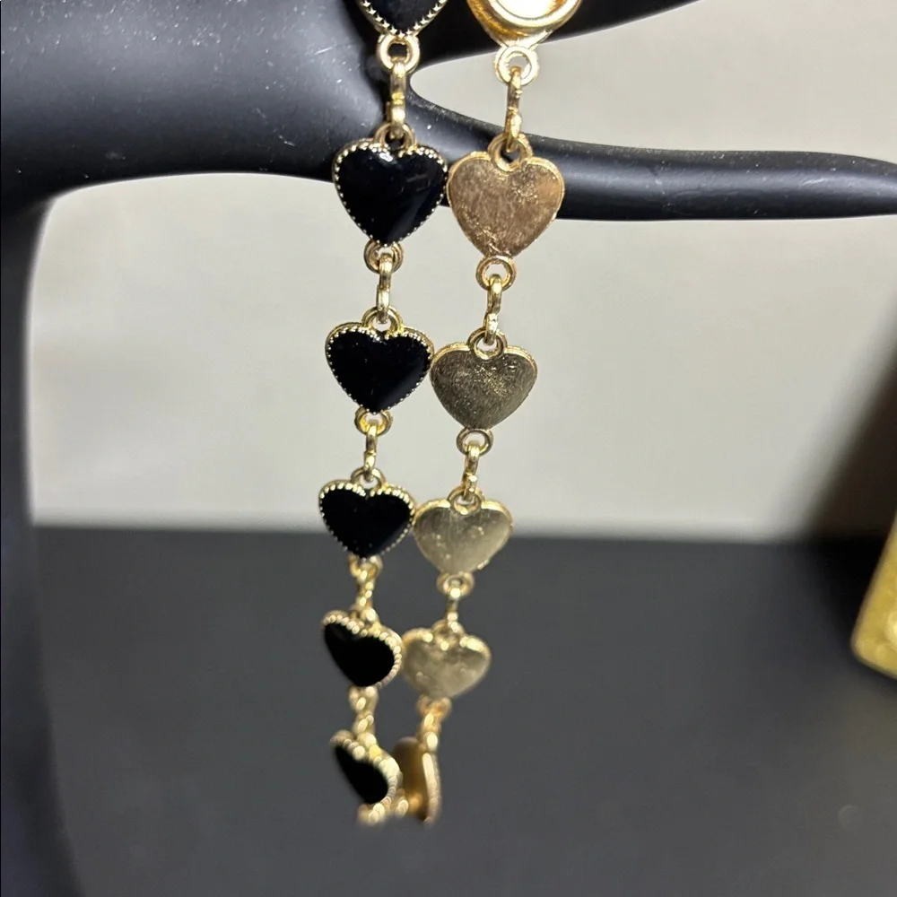 Chic Gold and Black Heart Charm Key Chaim Purse Charm